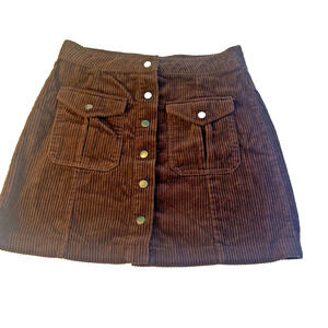 Forever 21 Button Up Skirt Brown Corduroy Size Large Mini Pockets